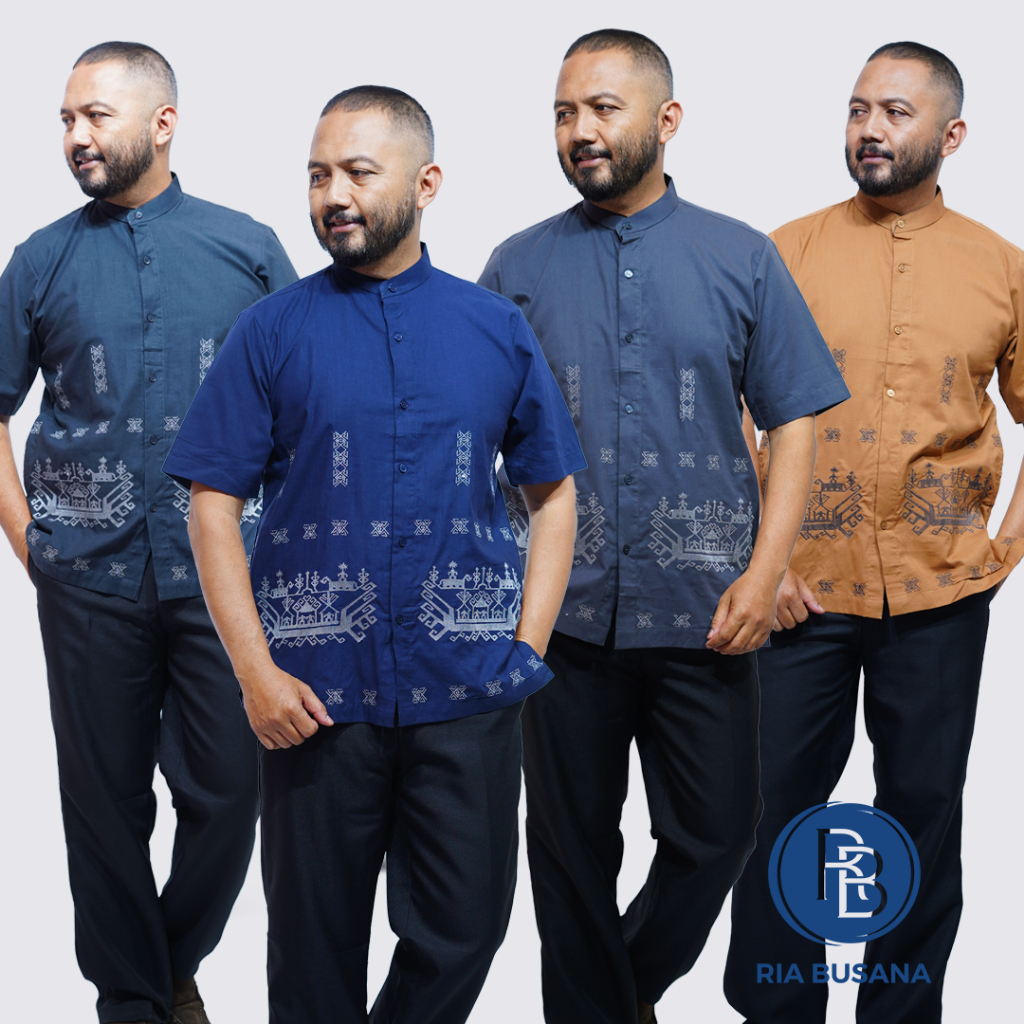 Ria Busana - Bastoh - Koko Dewasa  Pria Lengan Pendek Bordir Katun