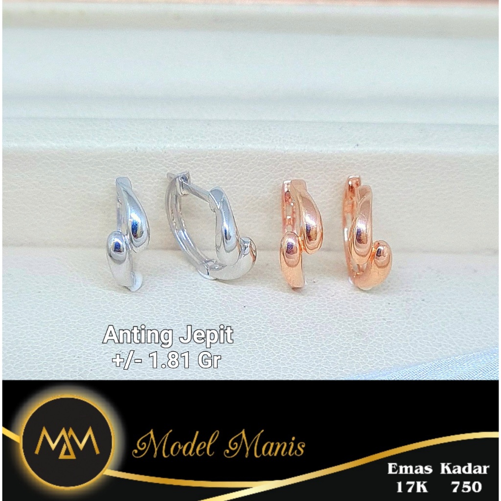 Model Manis Gold - Anting Jepit Botega Putih Rosegold - Emas 17k 750