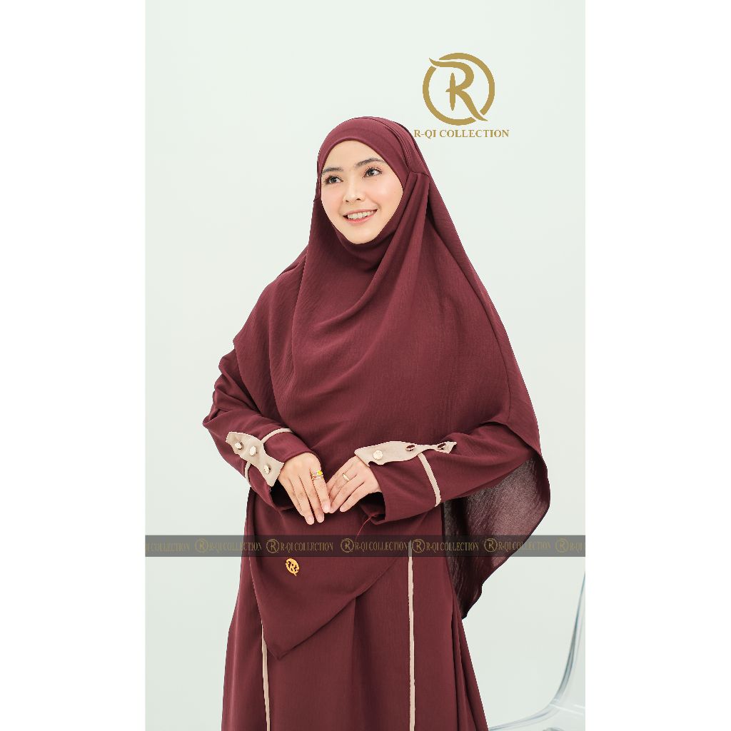SET ABAYA SYARI MOTIF GARIS BAHAN CRINKLE PREMIUM | SET ABAYA KHIMAR AIRFLOW