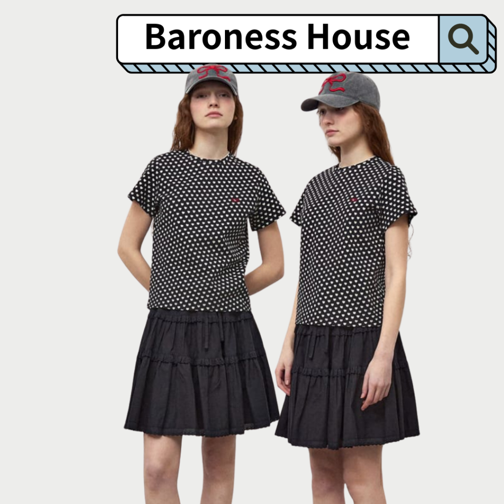 RONRON HEART PATTERN T SHIRT BLACK