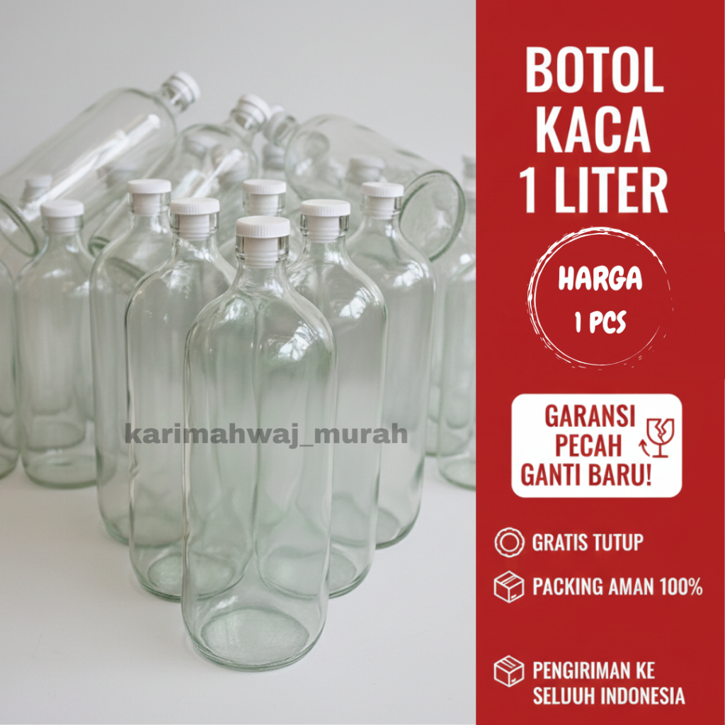 Botol Bensin Kaca 1 Liter | Botol Jamu 1 Liter | Botol Kaca Bekas Murah | Botol Bensin Eceran Bening
