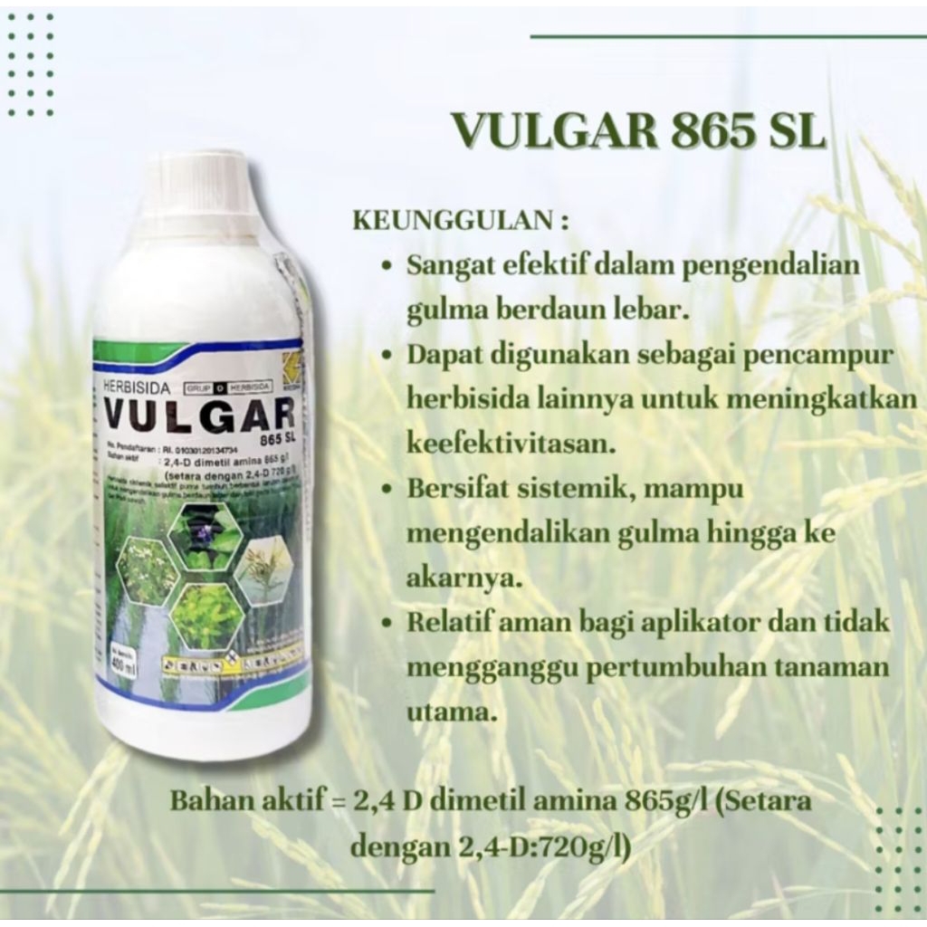 Herbisida Vulgar 865 SL 400 ml - Sistemik Selektif untuk Tebu & Padi