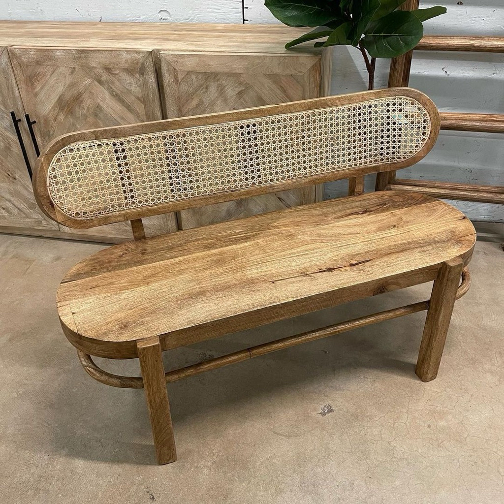 bangku rotan kayu jati / kursi panjang kombinasi rotan / kursi retro minimalis kursi cafe rotan