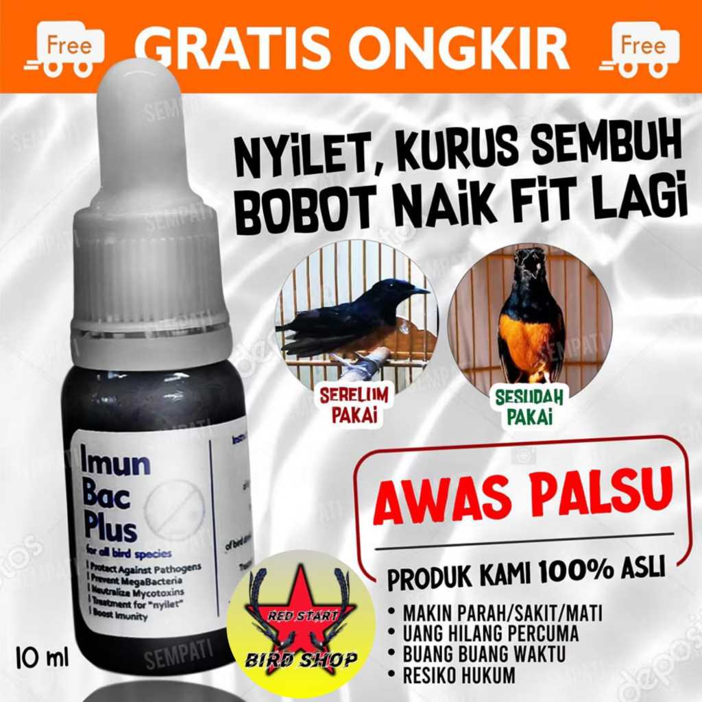 RED START Obat Burung Nyilet Kurus Imunbac Plus 10 Ml Ampuh Obat Kutu Cacing Burung Lovebird Parrot 