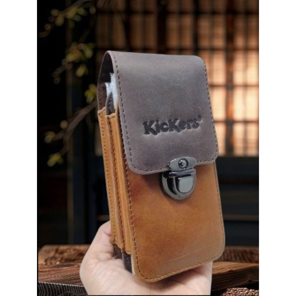 Dompet Hp Pinggang Pria 2 Slot Kulit Asli Crazy Horse