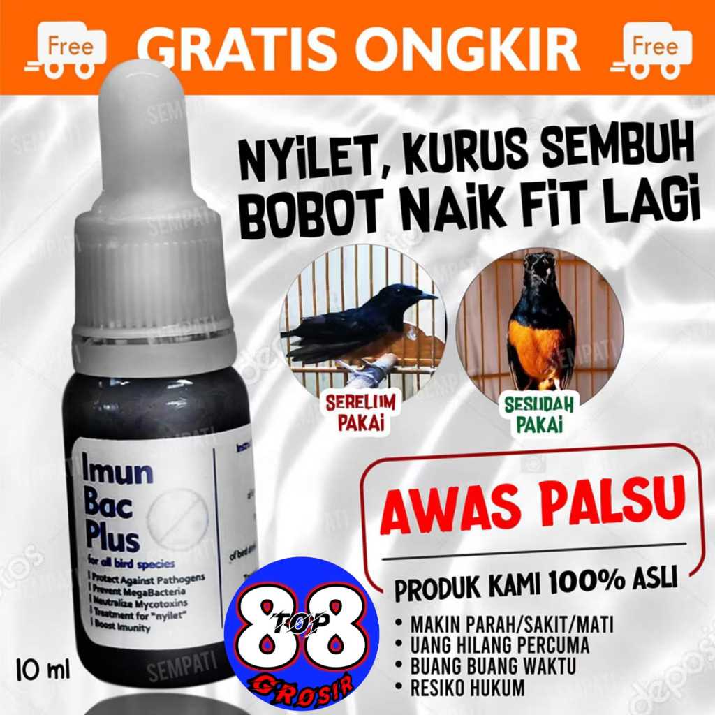 88TOP Obat Burung Nyilet Kurus Imunbac Plus 10 Ml Ampuh Obat Kutu Cacing Burung Lovebird Parrot Mura