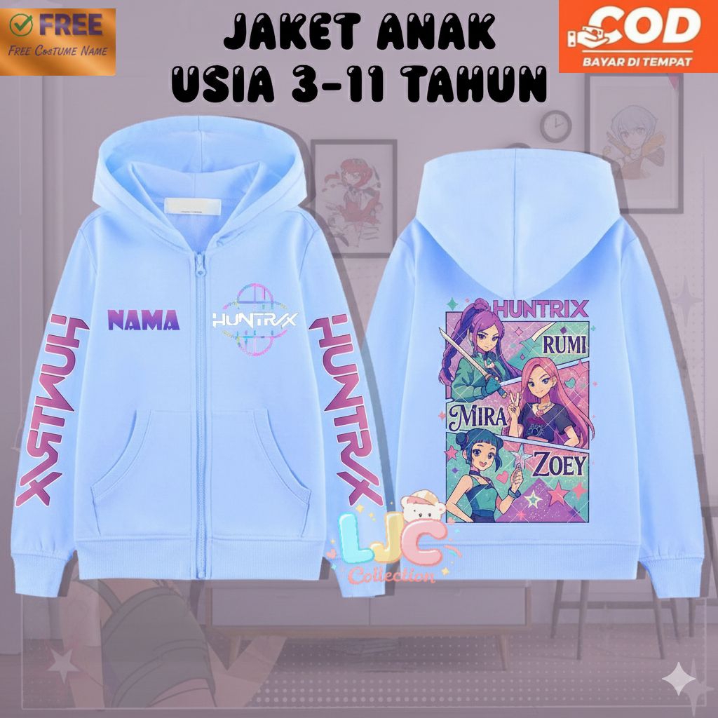 Jaket Hoodie Anak Zipper Custom Nama | Jaket Anak Fleece Tebal Hangat Perempuan
