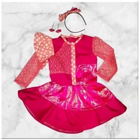 kostum baju fashion show casual pink anak