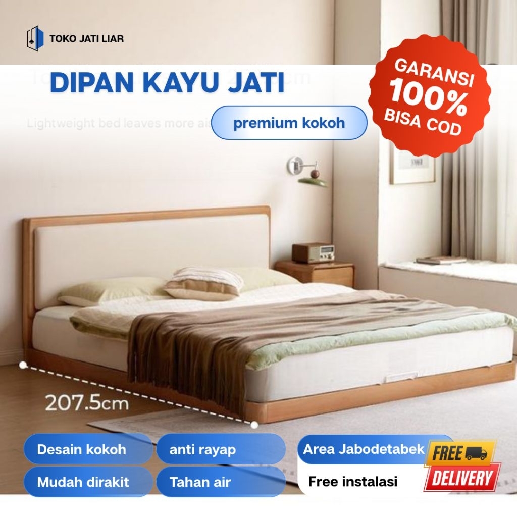 Dipan pendek kayu jati alas kasur minimalis tempat tidur pendek ranjang pendek