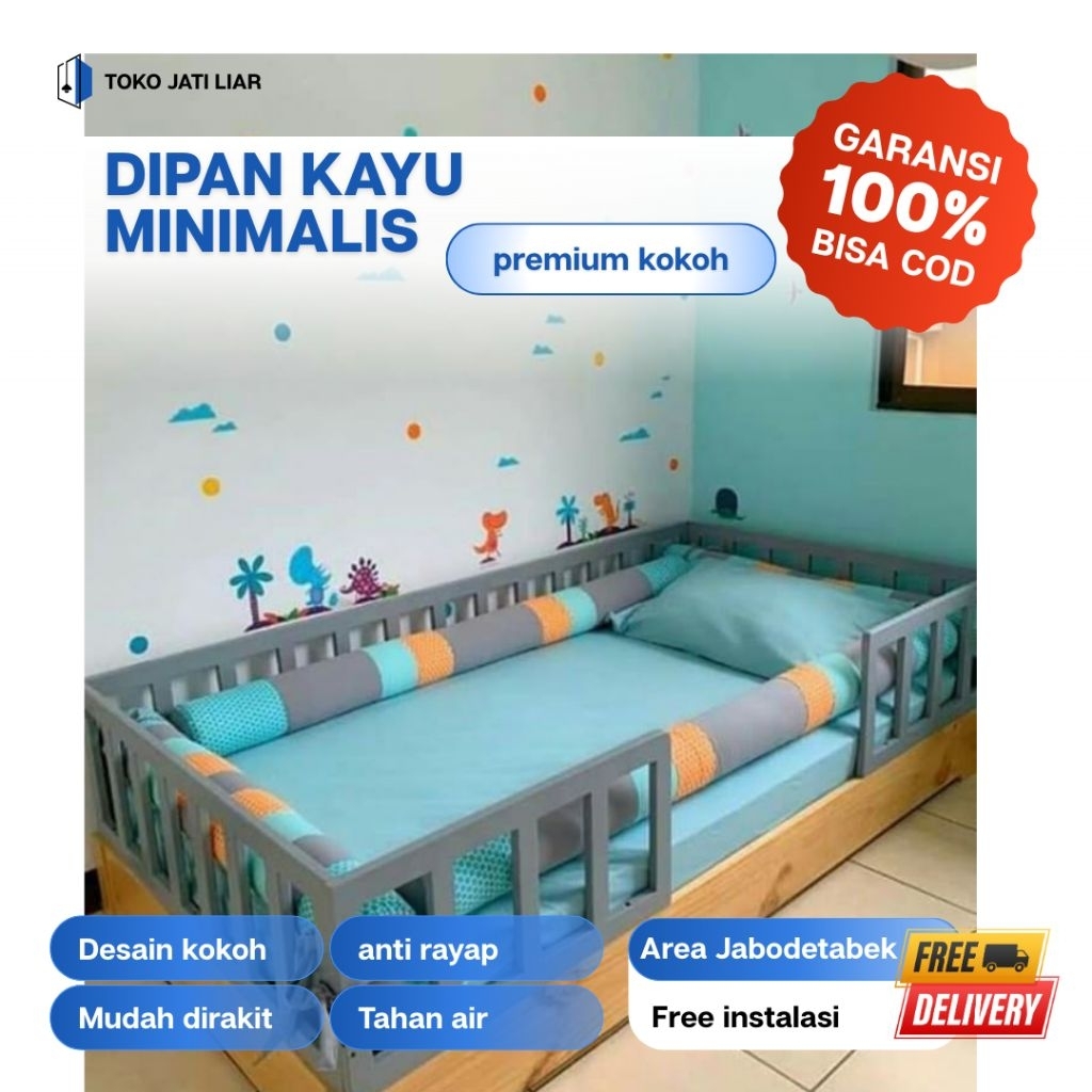 dipan anak kayu solid mahoni ranjang pendek anak dipan pendek