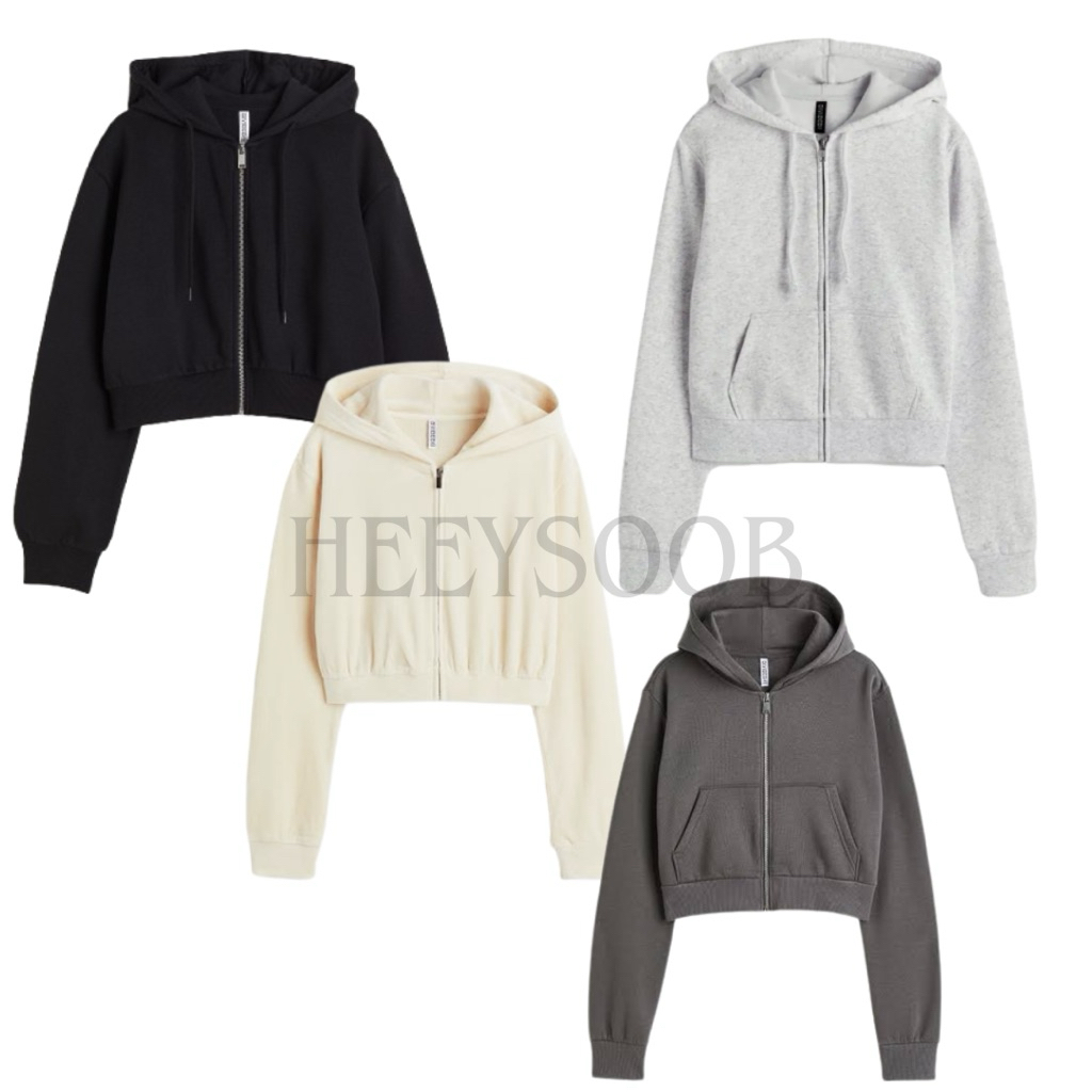 Zipper HM Basic Crop Jaket Zipper Crop top Hoodie Sweater Wanita