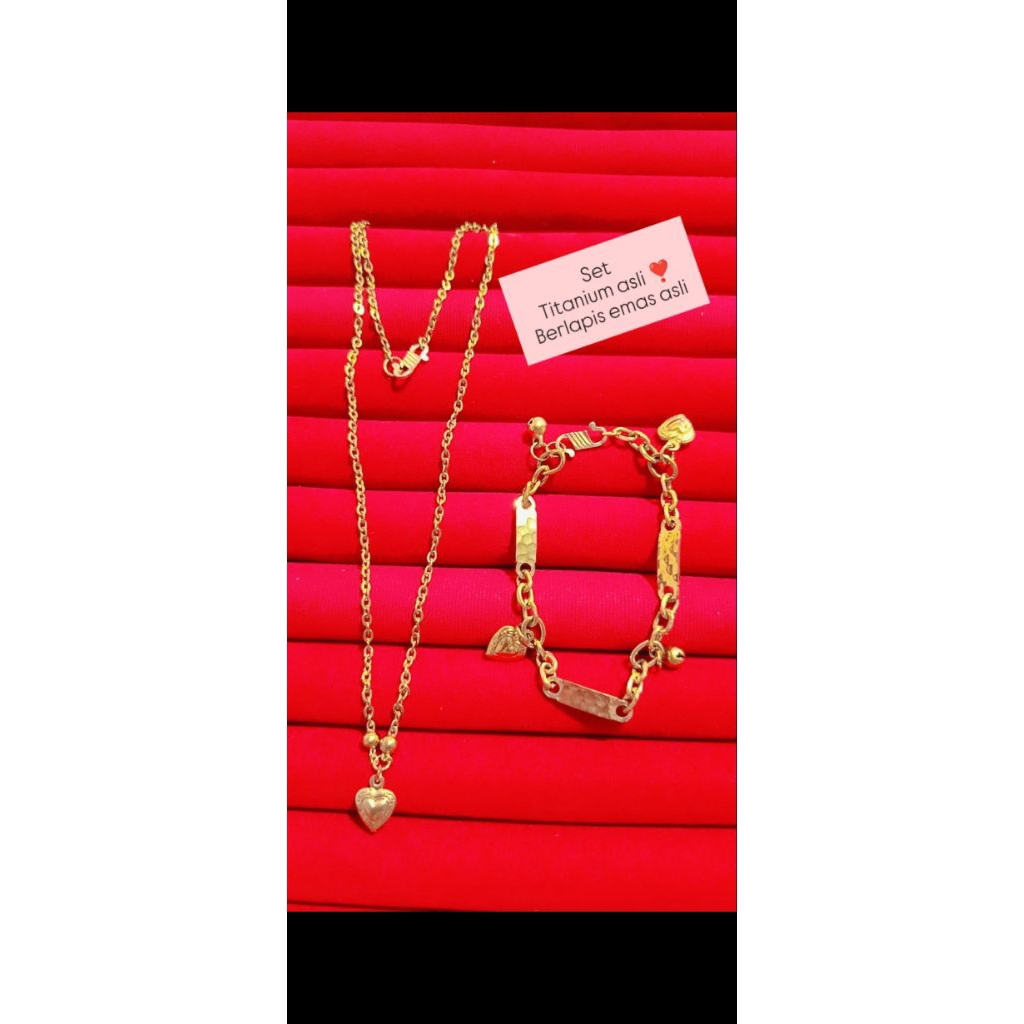 set kalung gelang titanium asli berlapis emas asli 23 karat kait S