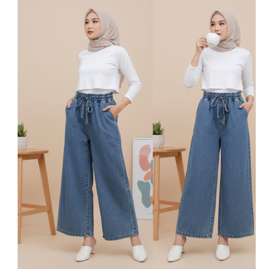 KHASAA Fashion Shopp - Celana KULOT JEANS Wanita PREMIUM Highwaist / Kulot jeans Pinggang F ull Kare