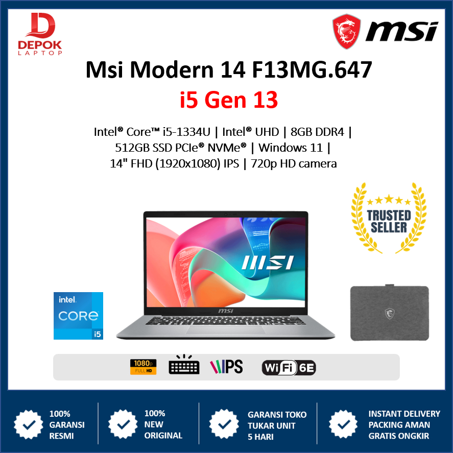 LAPTOP Msi Modern 14  i5 Gen 13 16GB 512GB Windows 11 +OHS 14.0 inch FHD