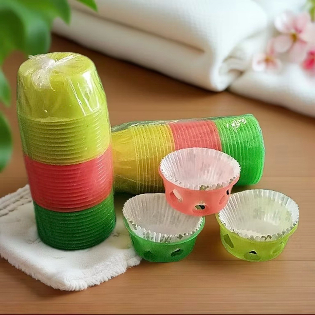 Cetakan Kue Mangkok PENDEK 3 Lusin (36 Pcs) Plastik Tebal - Cetakan Bolu Kukus Mekar