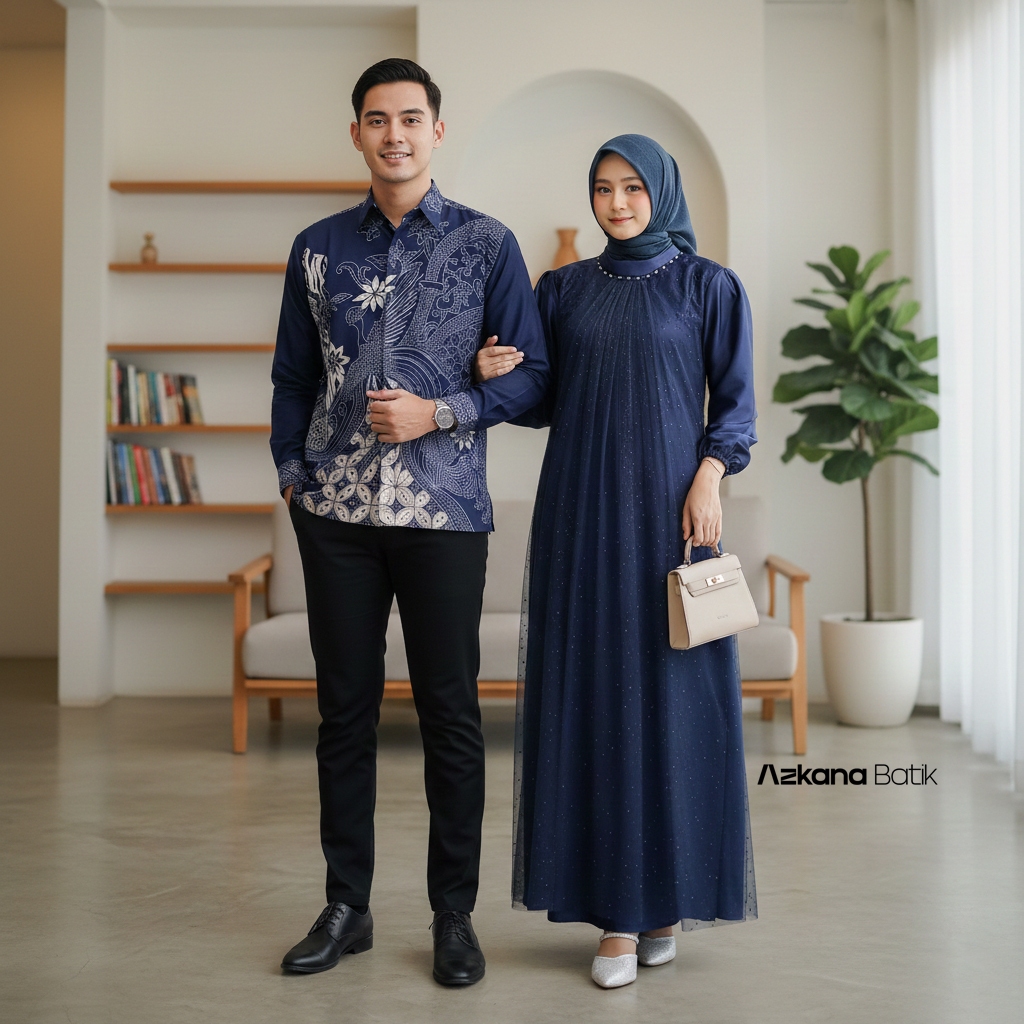AZKANA BATIK - Baju Couple Raya Gamis Lebaran 2026 Gamis Polos Elegan Mewah Satin Kombinasi Tulle Pr