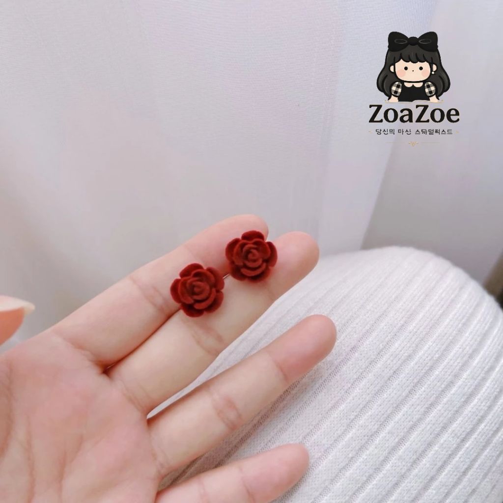 ZoaZoe.id | ANTING - Margot Earrings ZOE28 / Anting Bunga Mawar / Anting Maroon / Anting Bunga Merah