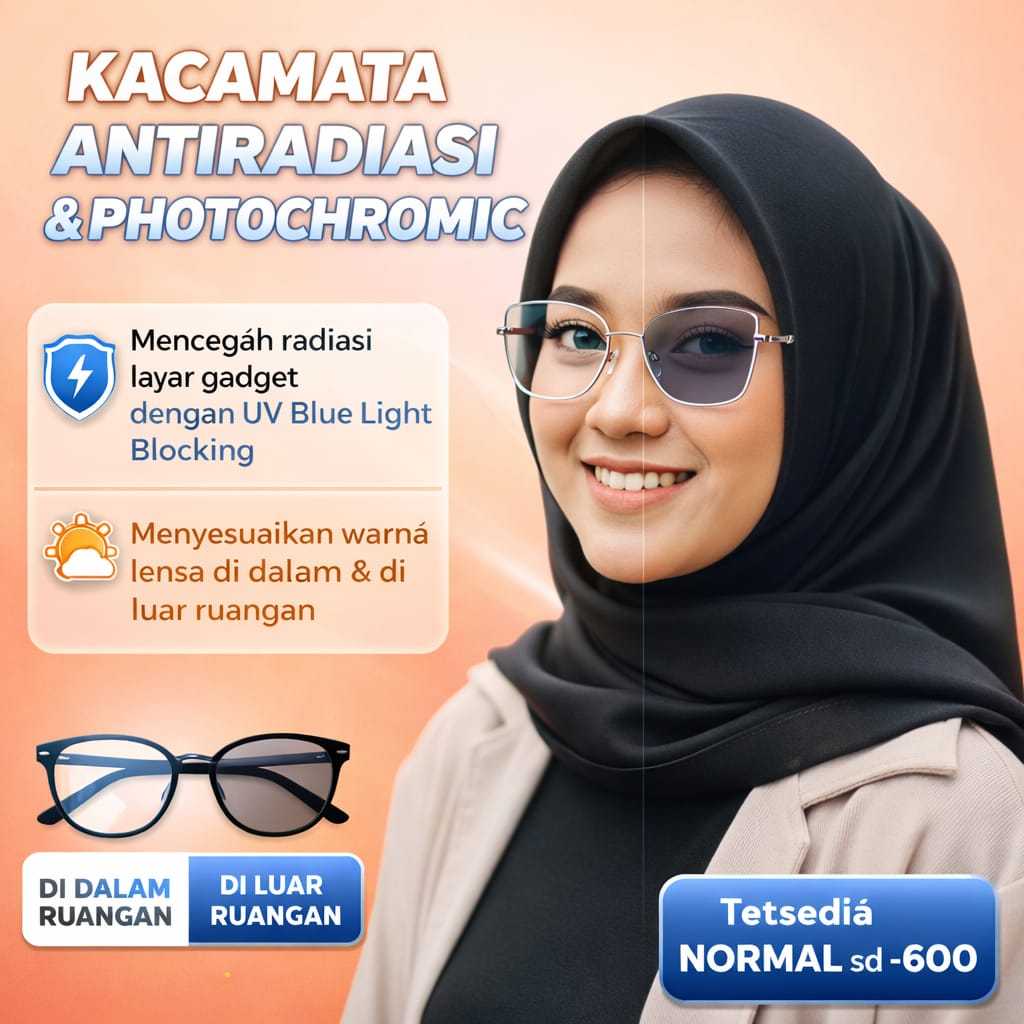 Kacamata Minus Bluecromic Wanita Frame Cat eye Titanium Premium Kaca Mata Photochromic Rabun Jauh