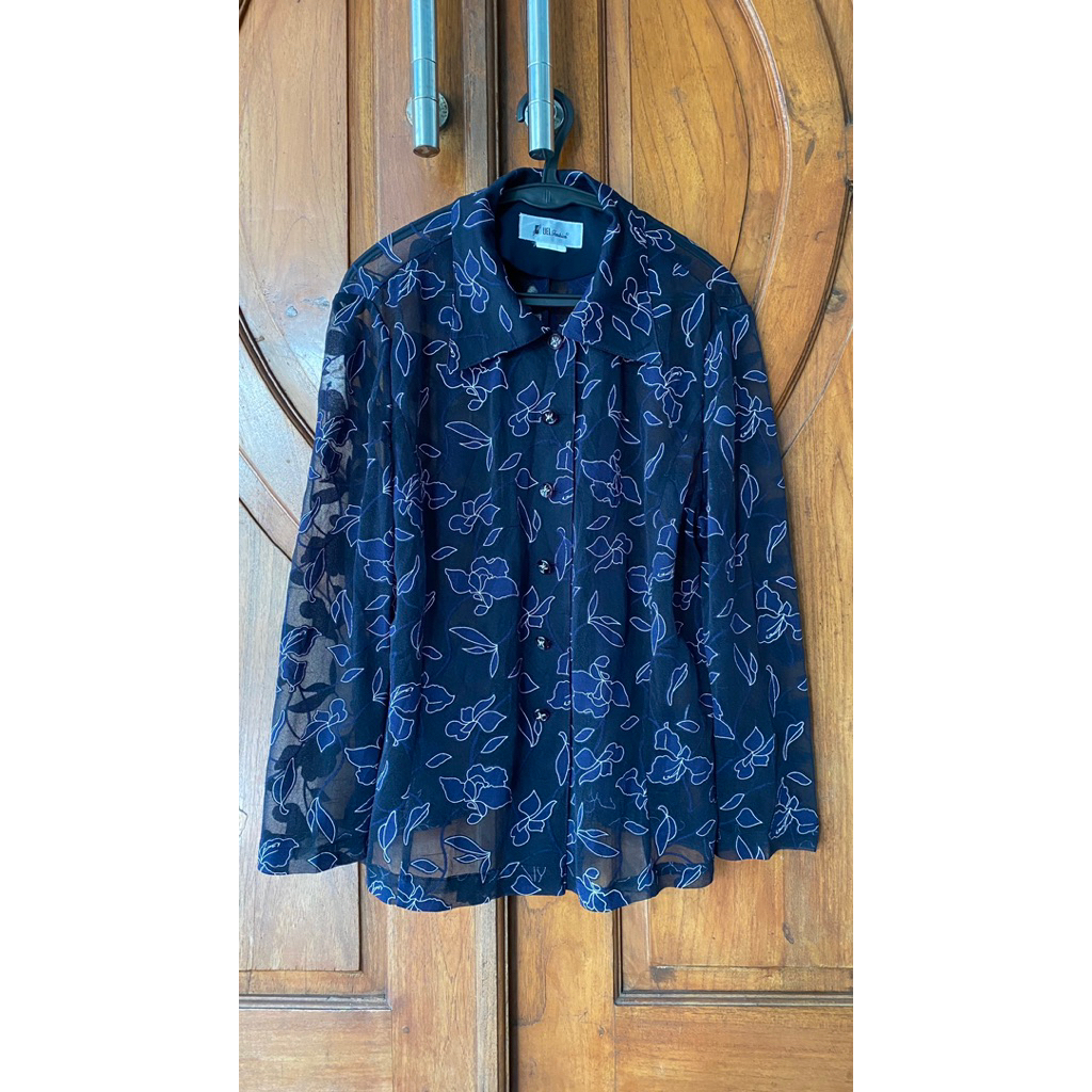 BLOUSE WANITA MOTIF FLOWER WARNA NAVY