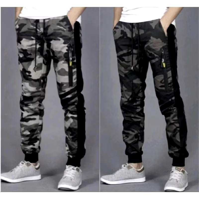 Celana Jogger Pria List Army / Jogger Pants Loreng Camouflage