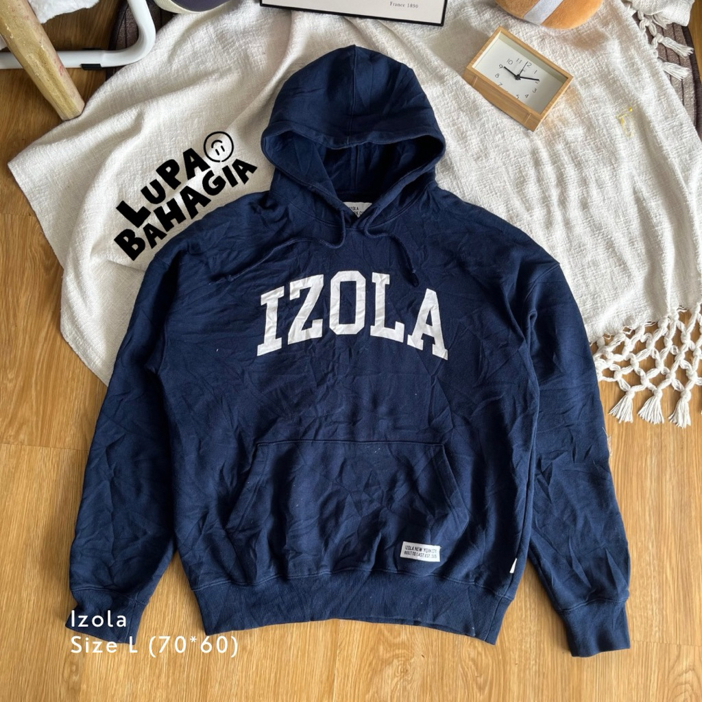 IZOLA NYC Navy Pullover Hoodie Jaket size L • 100% Original