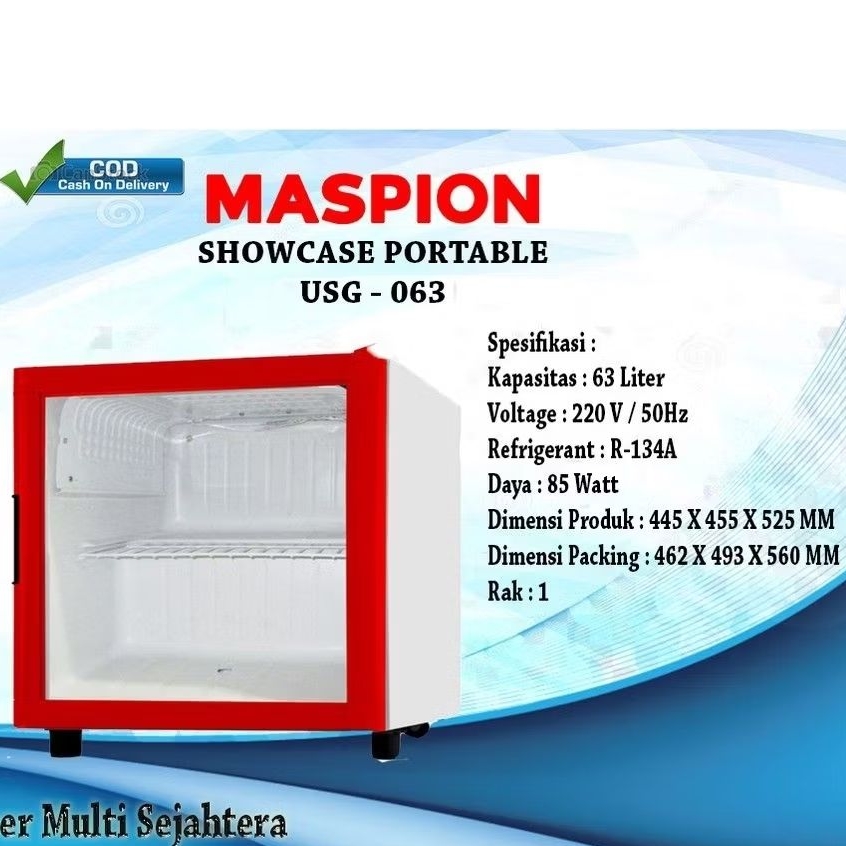 LEMARI PENDINGIN KULKAS SHOWCASE MINI KECIL MASPION USG 063 USG063 KAPASITAS 63 LITER 63L MENDINGINK