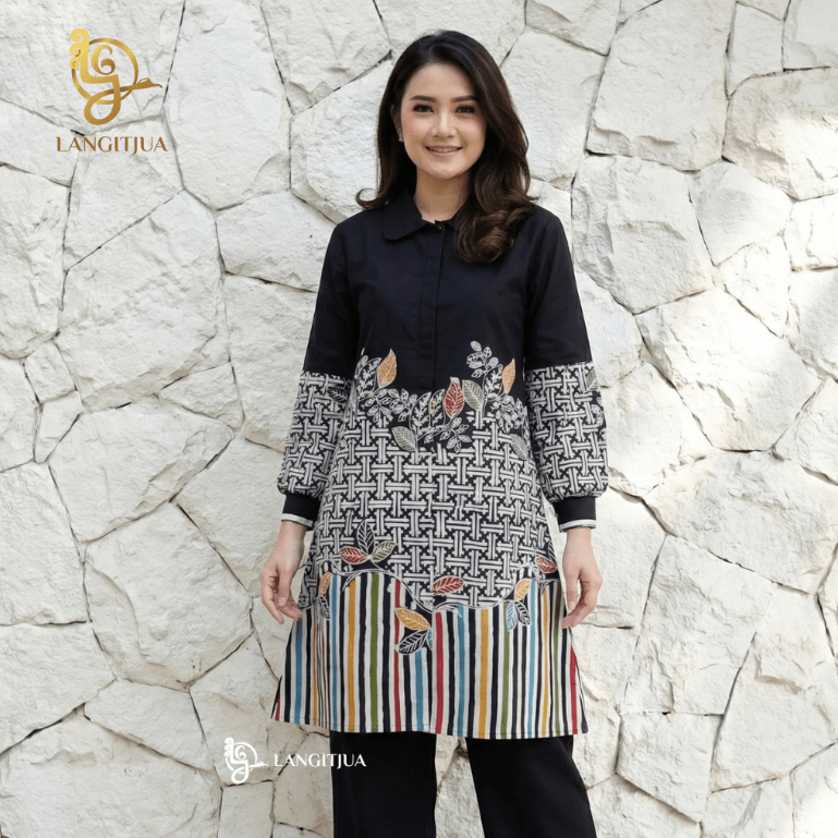 LANGITJUA - Rianti 05 Tunik Batik Cap Premium Busui Friendly Lengan Panjang Size M L XL