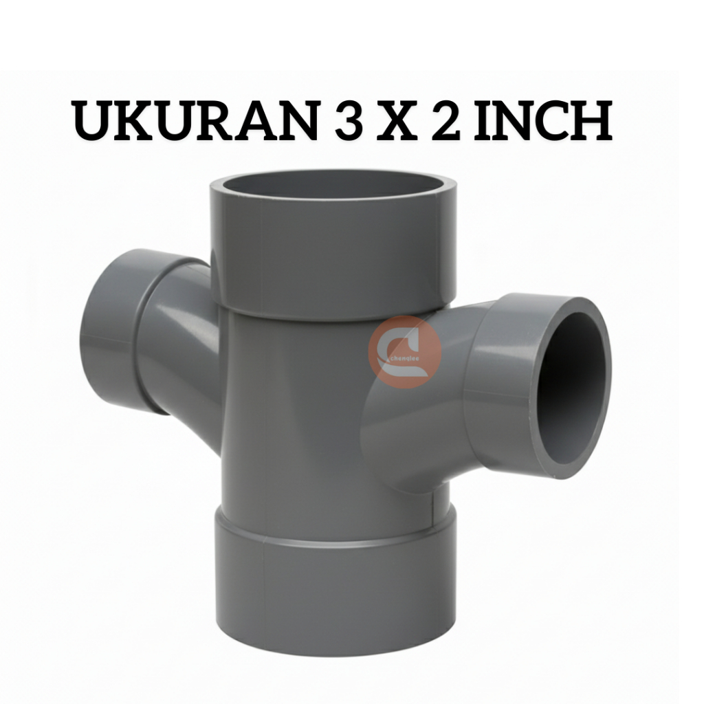 Tee Pipa PVC 4 Arah 3 x 2 Inch – Sambungan Pipa Leter T PVC Berkualitas Anti Bocor