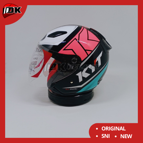 Helm Half Face KYT DJ Maru Motif Seri 17 Black Aqua Blue Fuxia Fluo Warna Biru Hitam Putih Pink Ori 