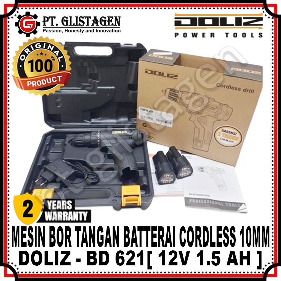 DOLIZ BD621 Mesin Bor Tangan Cordless Baterai Drill 10mm 12V Mesin Bor Tangan Batre Beterai Cordless