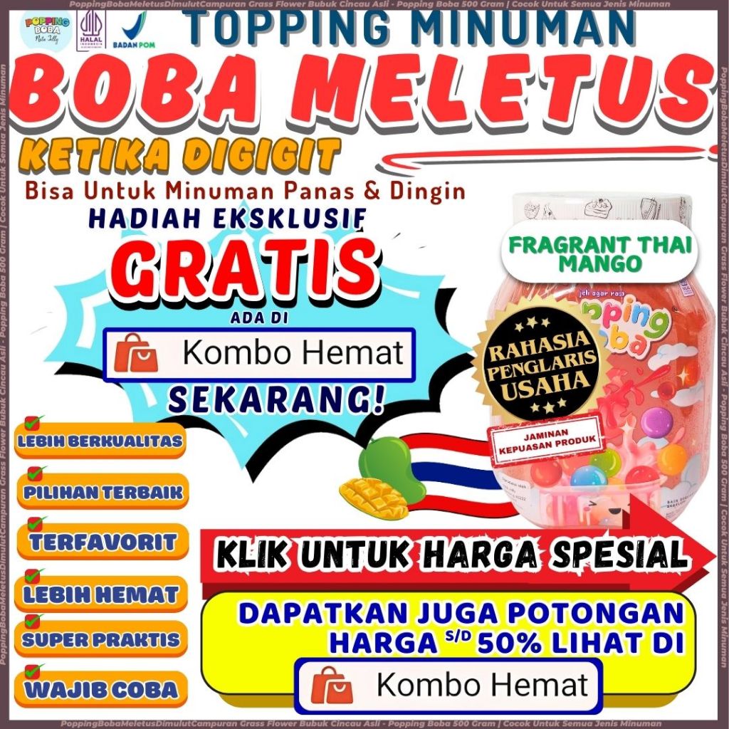 PoppingBobaMeletusDimulutCampuran Grass Flower Bubuk Cincau Asli - Popping Boba 500 Gram | Cocok Unt