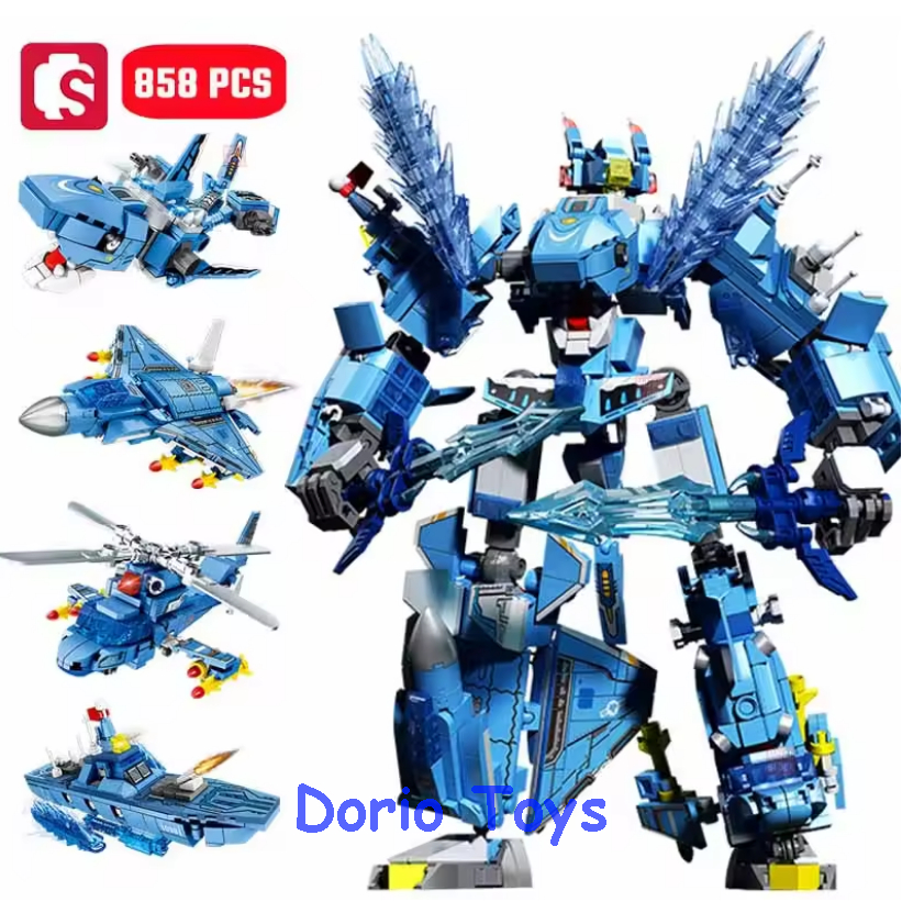 Robot Mecha 4in1 Rakitan Robot Transform Pesawat Kapal Helikopter Mainan Edukasi Anak