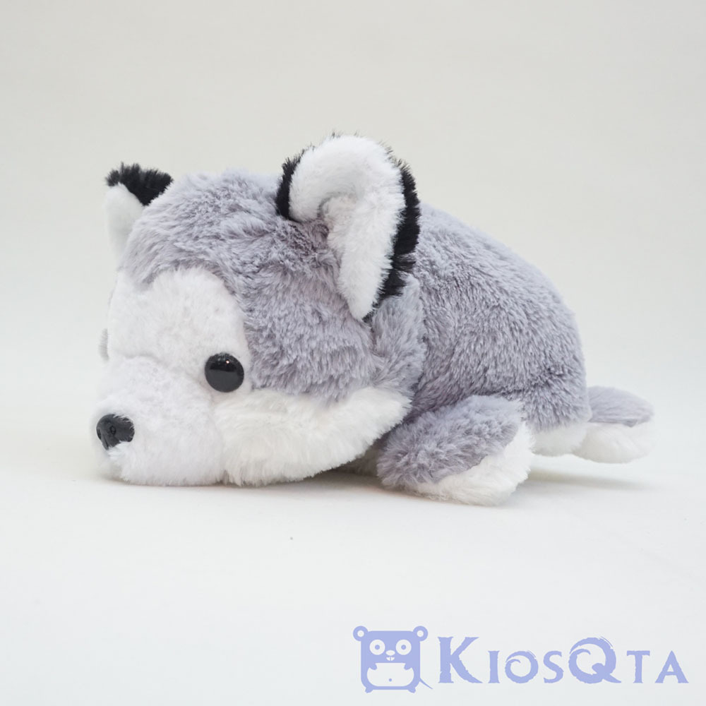 boneka anjing husky abu dan kucing coklat putih bolak balik reversible 2 in 1 medium