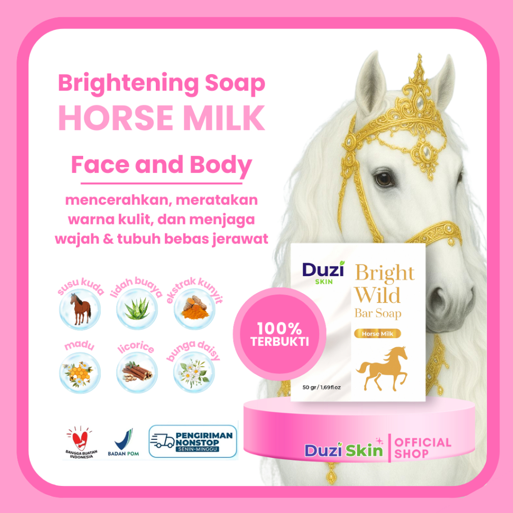 Duzi Skin Sabun Susu Kuda Batang Pencerah Pemutih Bright Wild Sabun Cerah Lembut 50gr Paket