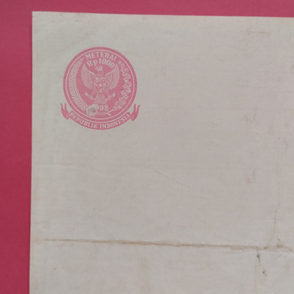 Kertas Segel Rp 1000 Tahun 1992 Single