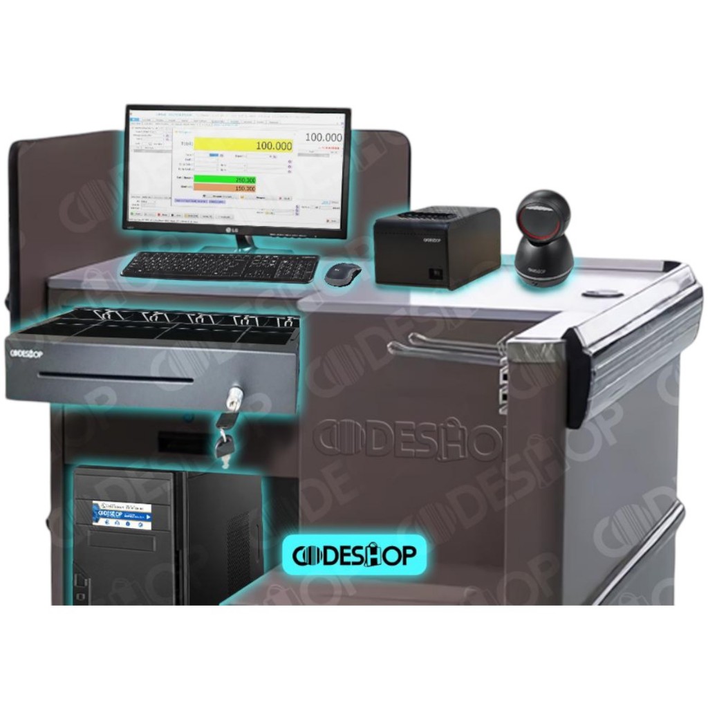 Codeshop Printer Kasir 80mm Scanner Barcode 2D Laci Uang Cash Drawer Paket Komputer Plus iPos 5 Pro