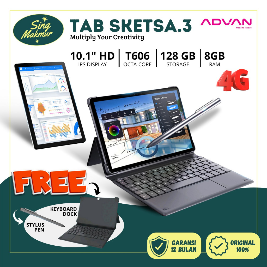 Advan Tab Sketsa 3 | 10.1-inch HD Display | 8GB RAM 128GB ROM | Unisoc Tiger T606 | 4G LTE Tablet