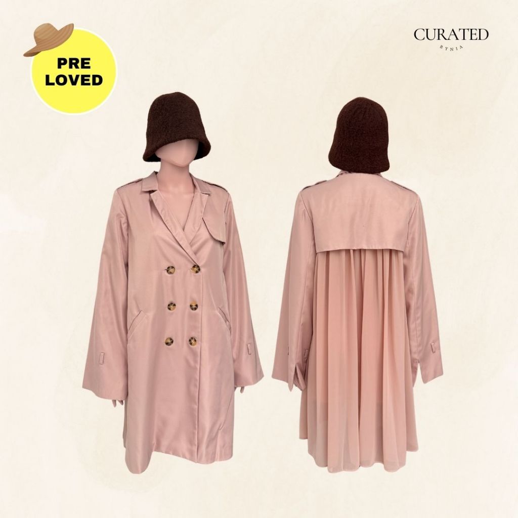 [PRELOVED] SISSAE Trench Coat Pink S - Terusan Jaket Musim Dingin Semi Panjang Wanita Stylish