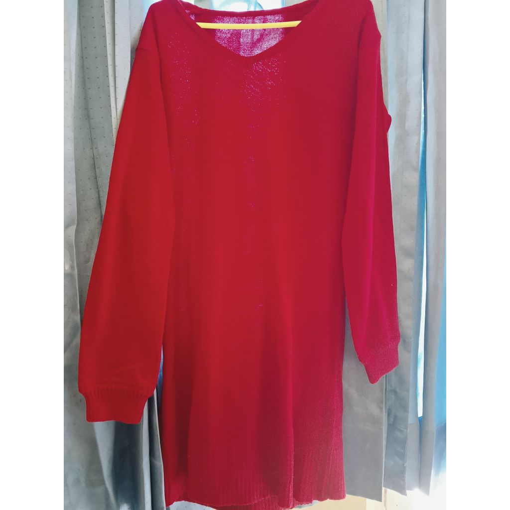atasan wanita tunik rajut merah maroon