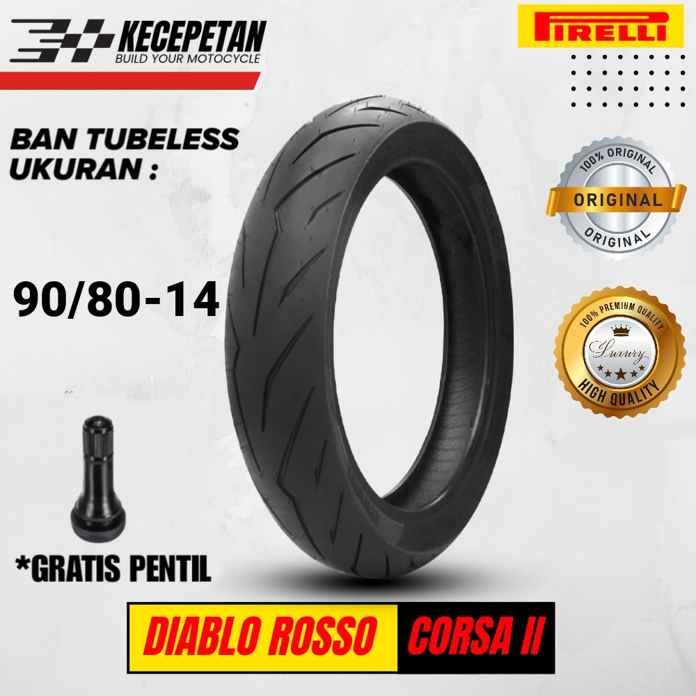 BAN PIRELLI DIABLO ROSSO CORSA II TUBELESS RING 14 UKURAN 90/80-14 BAN RACING SOFT COMPOUND BAN RACI