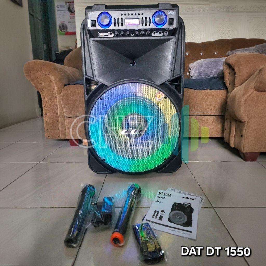 Speaker Portable DAT DT 1550 15 Inch Speaker Bluetooth Speaker Aki 12V Speaker Trolley Karaoke Speak