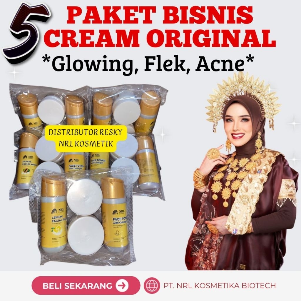 5 Paket Cream Wajah NRL Ekonomis - Mencerahkan, Flek, Jerawat, 100% Asli