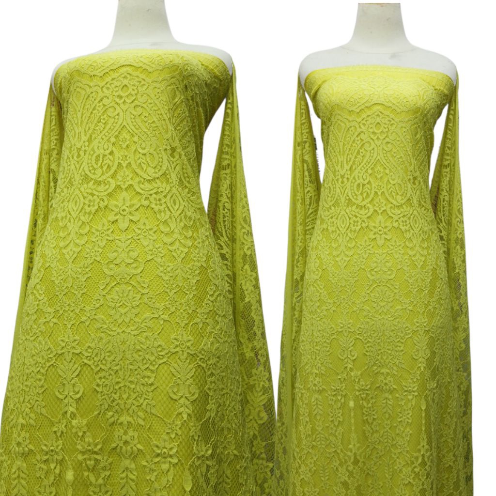 Bahan Kebaya Brokat Semi Prancis Katun Premium Warna Lemon. Bahan Kebaya Modern Motif Cantik dan Ele