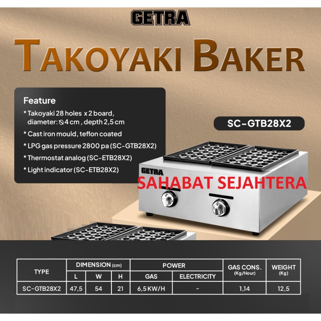 GETRA Gas Takoyaki Baker SC-GTB28X2 Cetakan Takoyaki Anti Lengket | Alat Pembuat Takoyaki