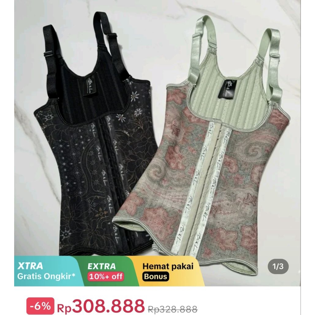 (NEW) korset Bondlou cikor longso obsidian batik Black size M torso 26cm