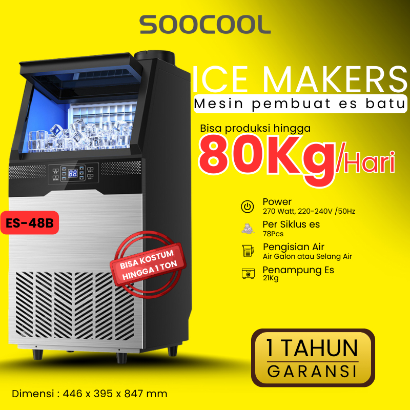Mesin Es Batu Otomatis ESCOOL 24-80Kg per Hari Mesin Pembuat Es Batu Kotak, Ice Cube Maker 220-270 W