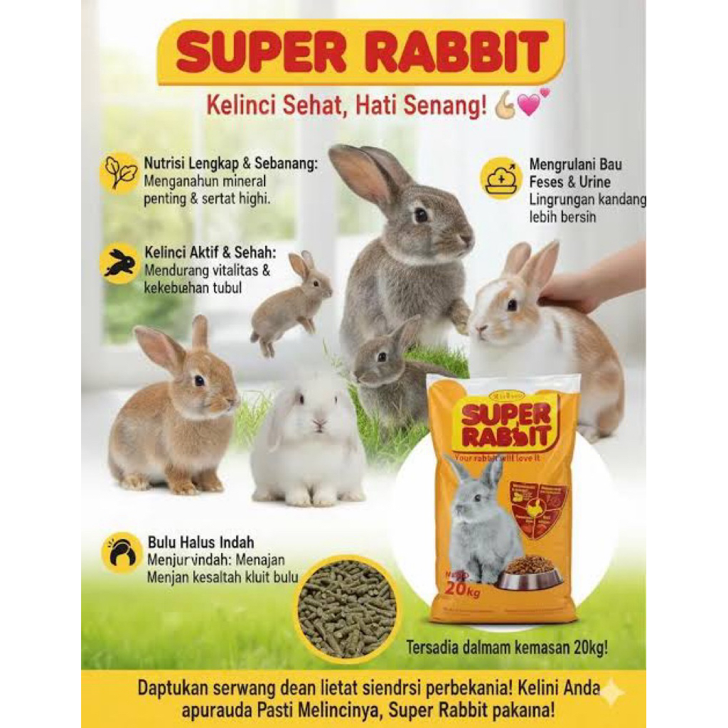 SUPER RABBIT FOOD 20KG | MAKANAN KELINCI | PAKAN KELINCI | PELET KELINCI