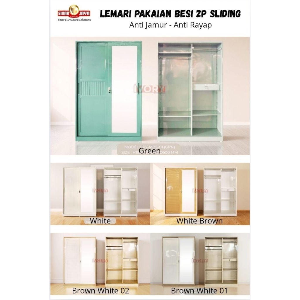 Lemari pakaian besi 2p sliding // Lemari pakaian uk.120 // Lemari pakaian bahan besi