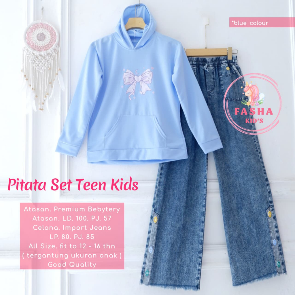 Pitata Setelan Hoodie Anak Perempuan Original Fasha Kid's Premium Bebbytery Import Jeans Korean Styl