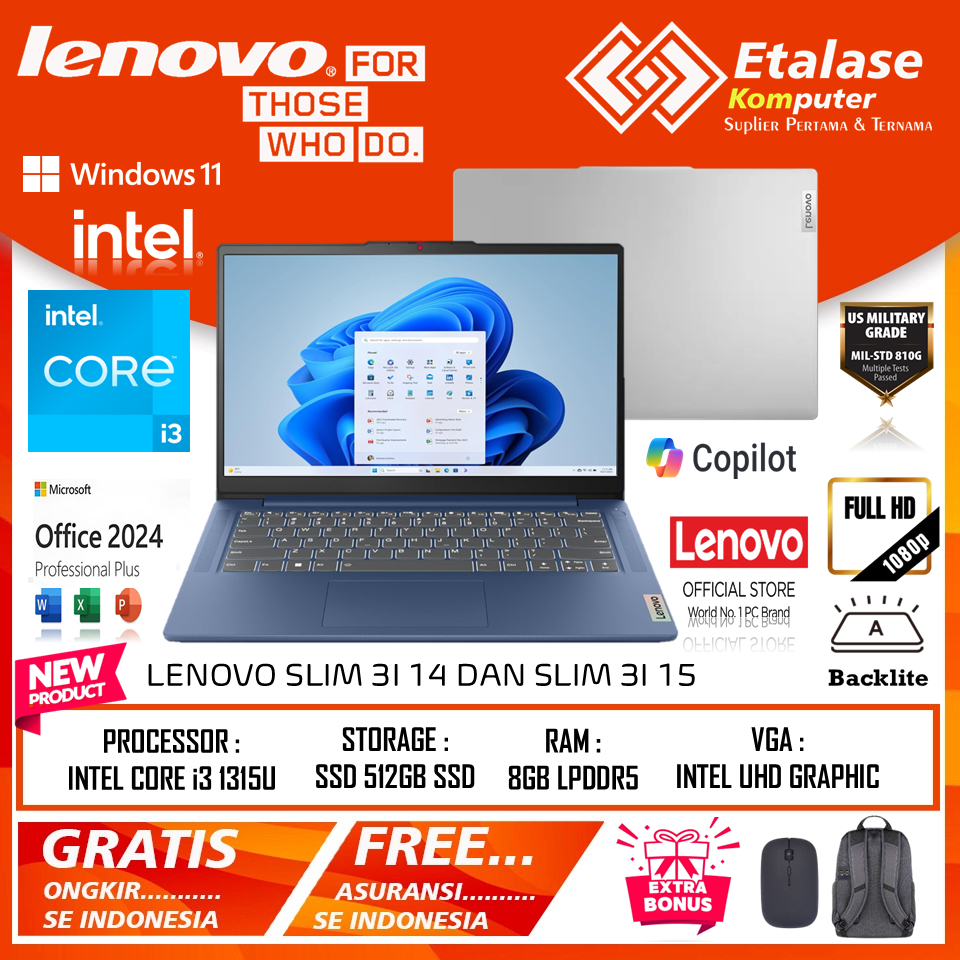 PROMO Laptop Lenovo Ideapad Slim 3i 14 Intel Core i3 1315U | slim 3 15 intel n305 RAM 8GB DDR5 1TB